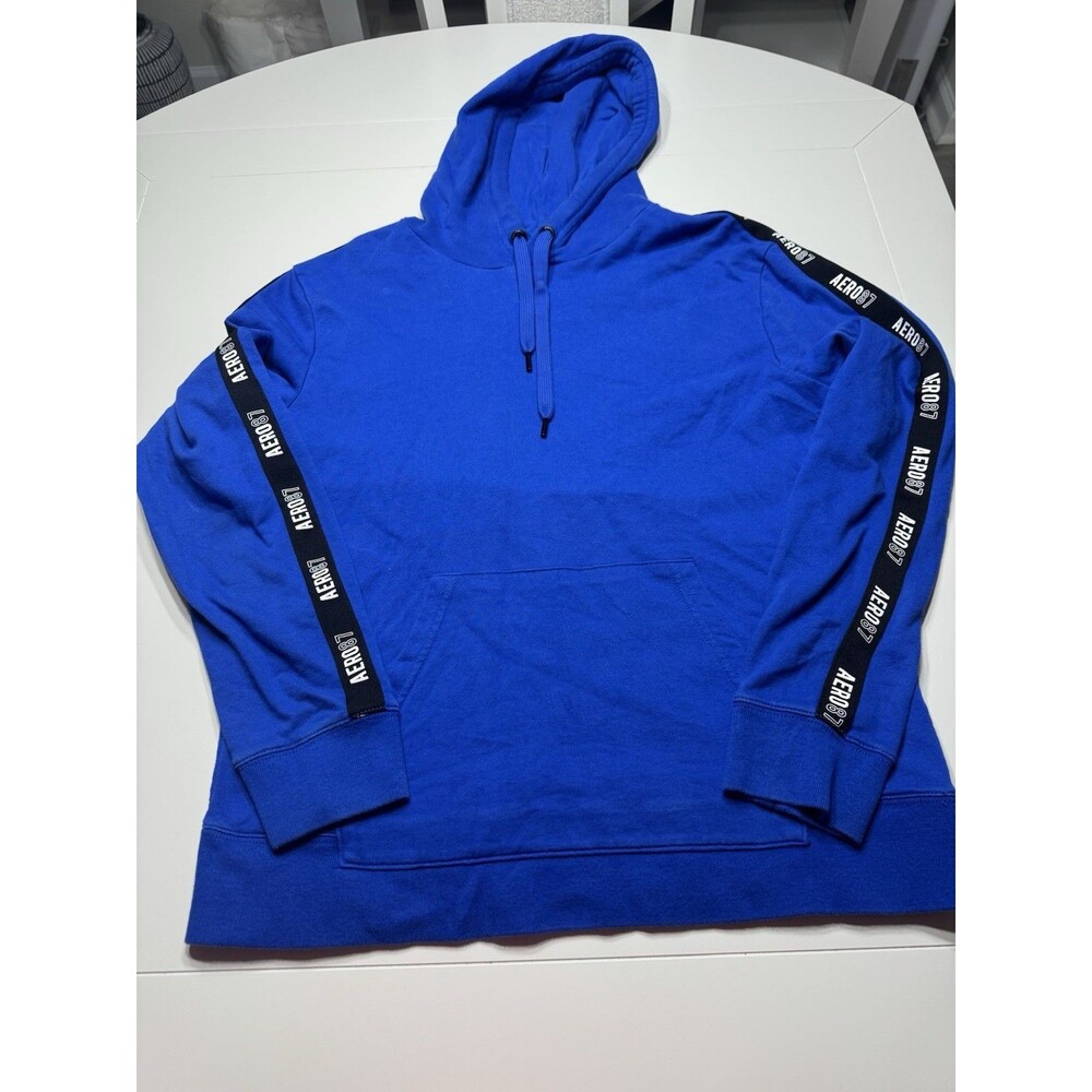 Aeropostale Hoodie Mens Large - AERO87 Tape Logo On Sleeves - Blue - Fast Ship